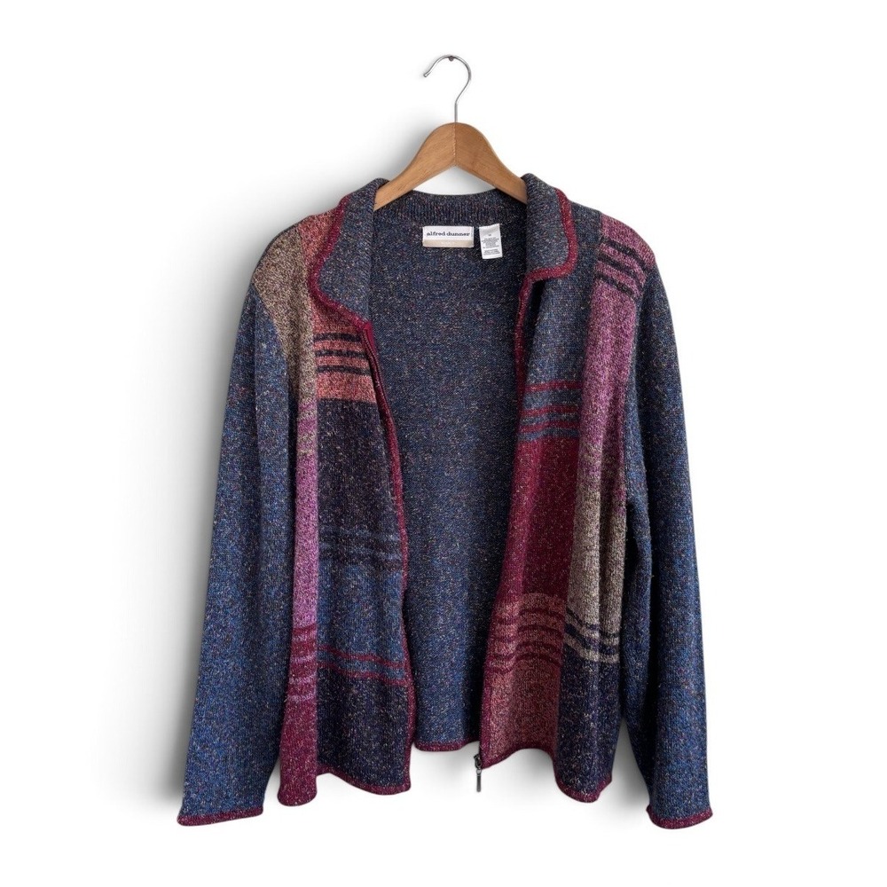 Alfred Dunner Zip Front Cardigan Sweater Patchwork Knit 1X